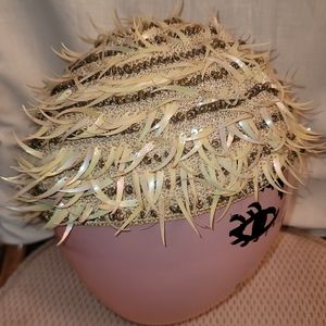 Vintage Knit Tam Beret/ flapper cap W/ Hanging Irredescent Sequin Chards ITALY